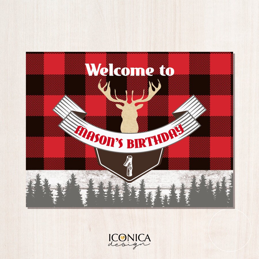 Buffalo Plaid Lumberjack First Birthday Backdrop (Printed or Printable File)