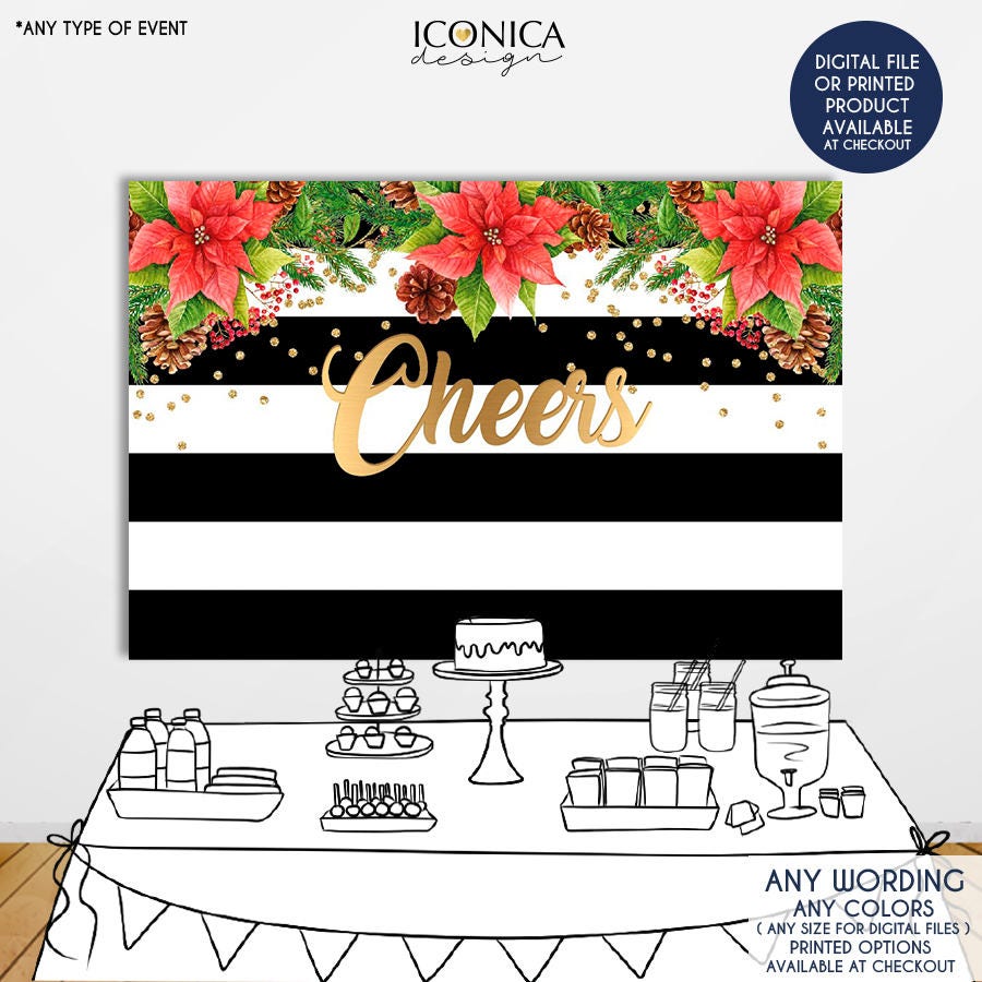 Christmas Party Photo Booth Backdrop, Cheers Banner (Printed or Printable File)