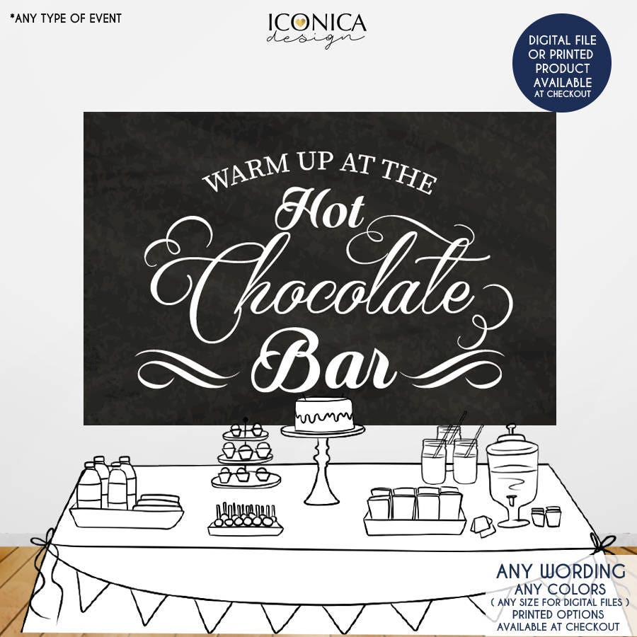 Hot Chocolate Bar Banner, Winter Holiday Party Backdrop (Printed or Printable File)