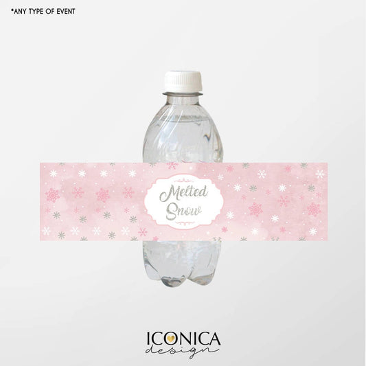 Winter Wonderland Bottle Labels, Pink Snowflake Party (Printed or Printable File)