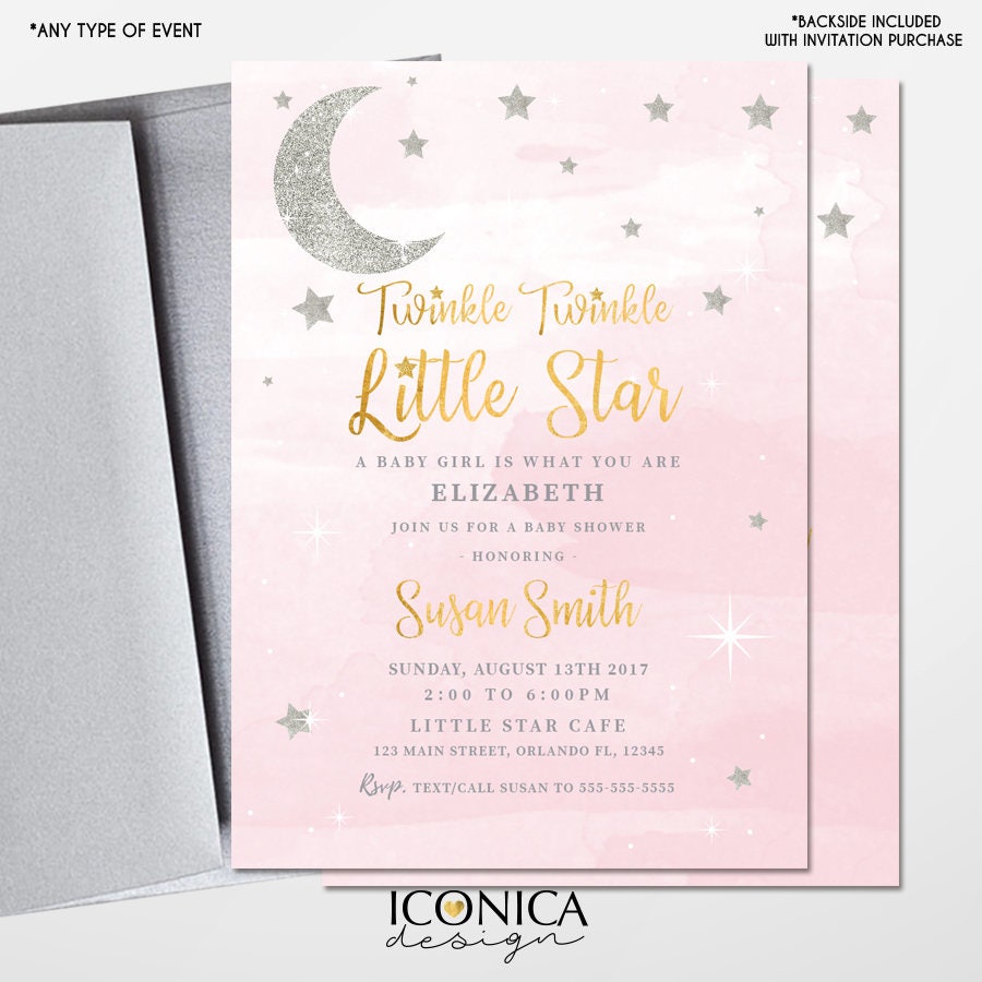 Twinkle Little Star Baby Shower Invitation, Pink or Blue (Printed or Printable)