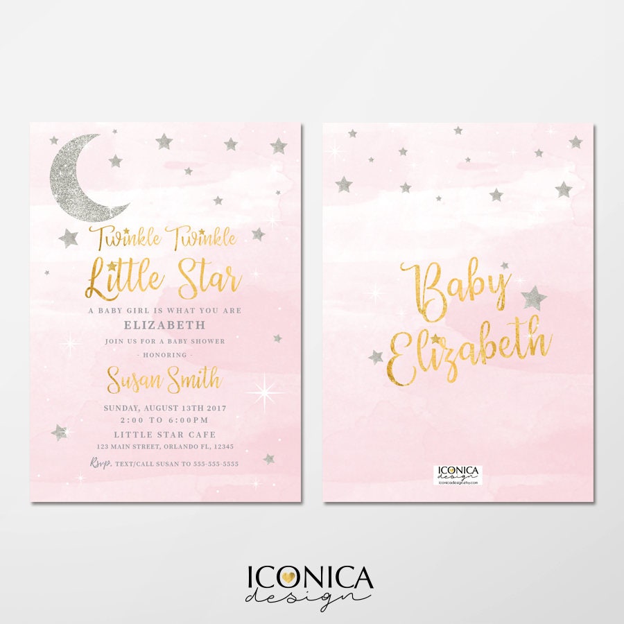 Twinkle Little Star Baby Shower Invitation, Pink or Blue (Printed or Printable)