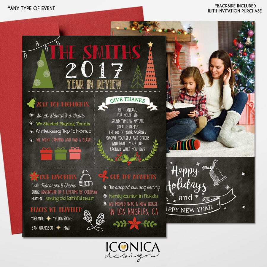 Year in Review Christmas Photo Card – Black Holiday Card (Printed or Printable)