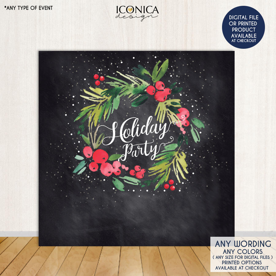 Holiday Party Backdrop, Christmas Party backdrop, Cheers Backdrop, any wording, Holiday Banner, Printed or Digital Download BHO0032