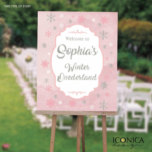 Winter ONEderland Birthday Welcome Sign, Custom Printed or Digital