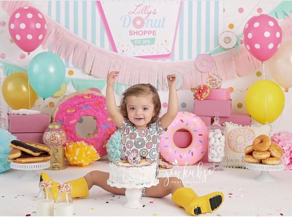 Donut Birthday Party Backdrop, Sprinkles Banner (Printed or Printable File)