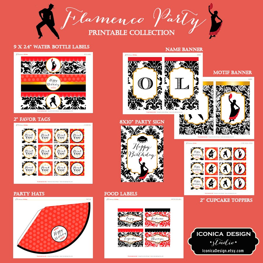 Flamenco Party Invitation, Spanish Fiesta, Personalized Printable