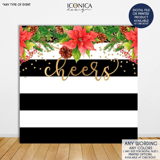 Cheers Holiday Photo Booth Backdrop, Striped Party Banner (Printed or Printable)