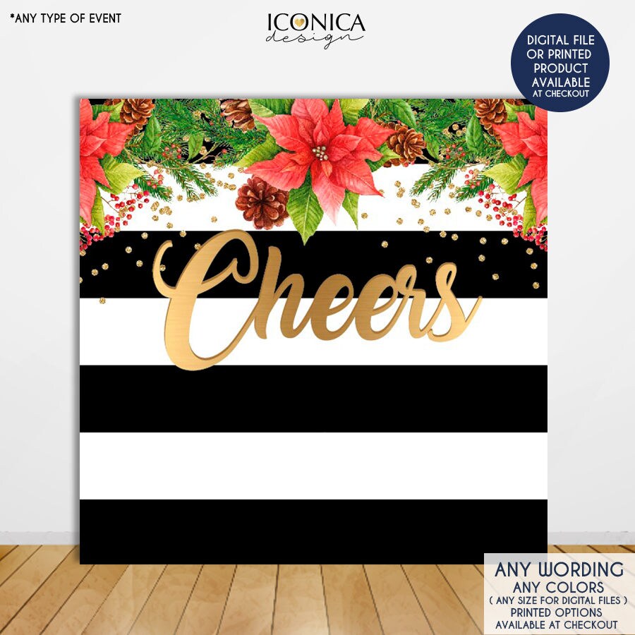 Christmas Party Photo Booth Backdrop, Cheers Banner (Printed or Printable File)