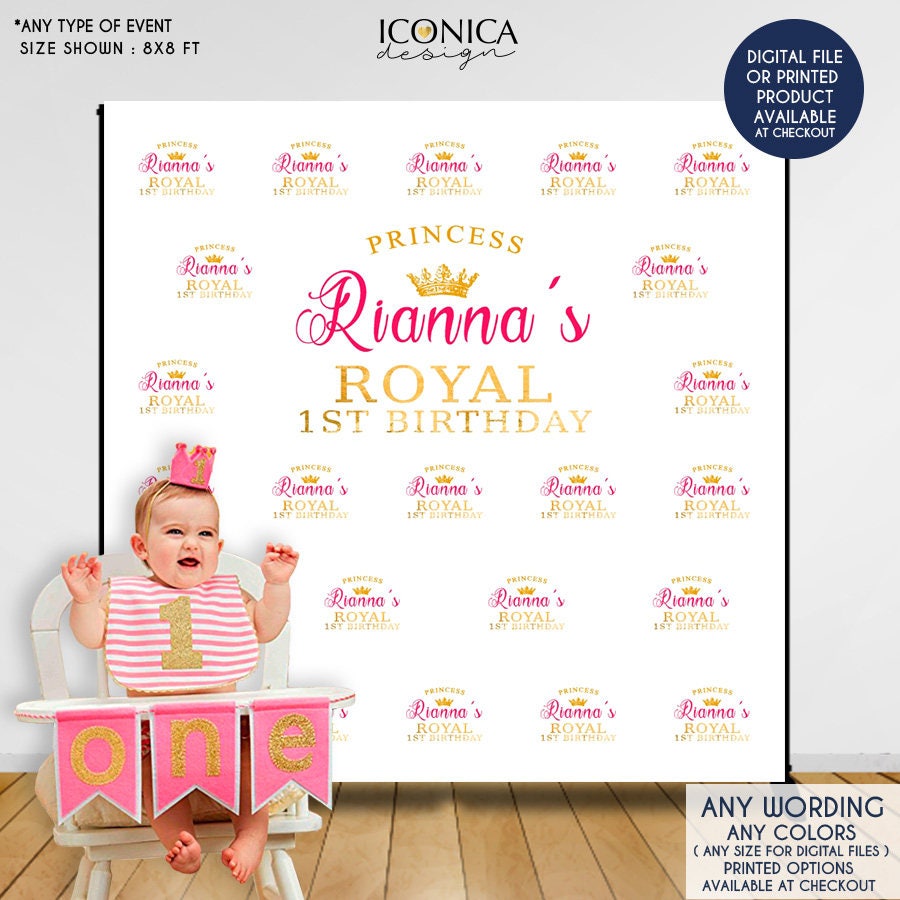 Custom Birthday Photo Booth Backdrop, Princess Party Banner (Printed or Printable)