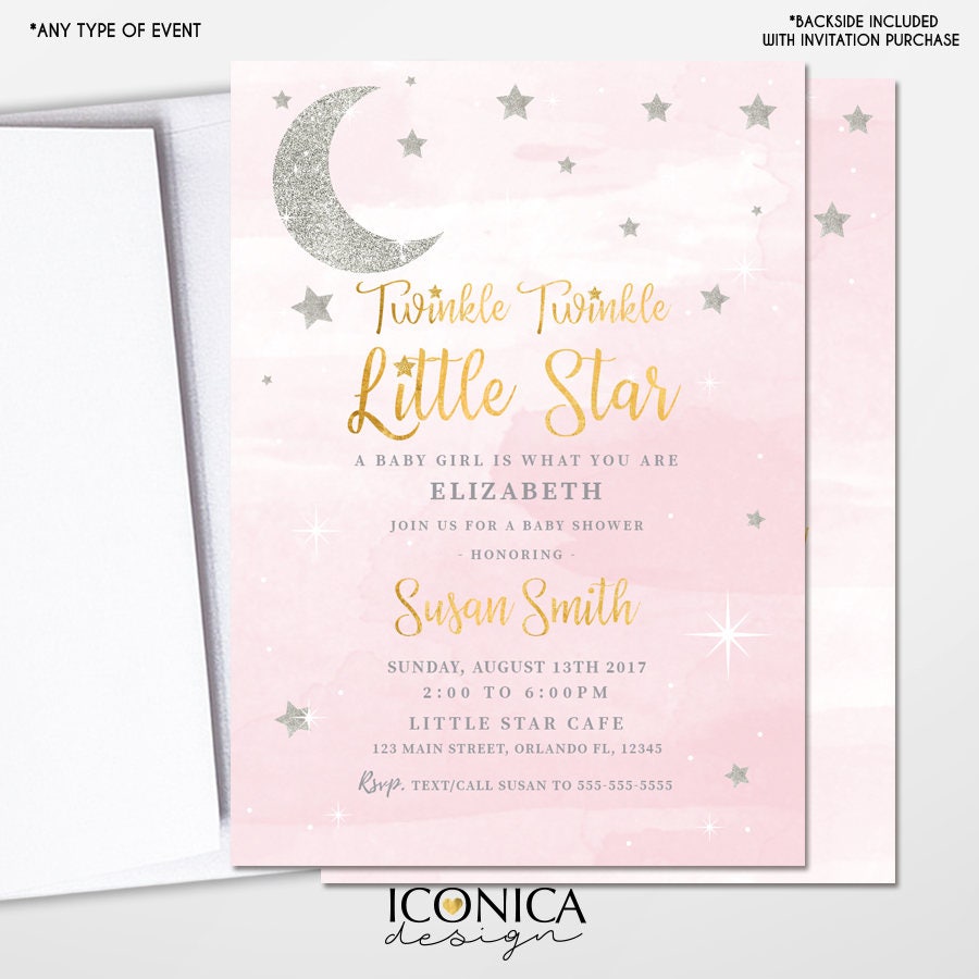 Twinkle Little Star Baby Shower Invitation, Pink or Blue (Printed or Printable)