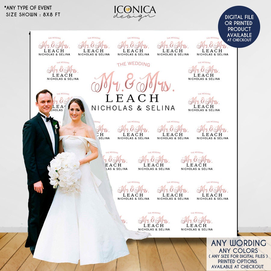 Rose Gold Wedding Backdrop – Personalized Step and Repeat Banner (Printed or Digital)