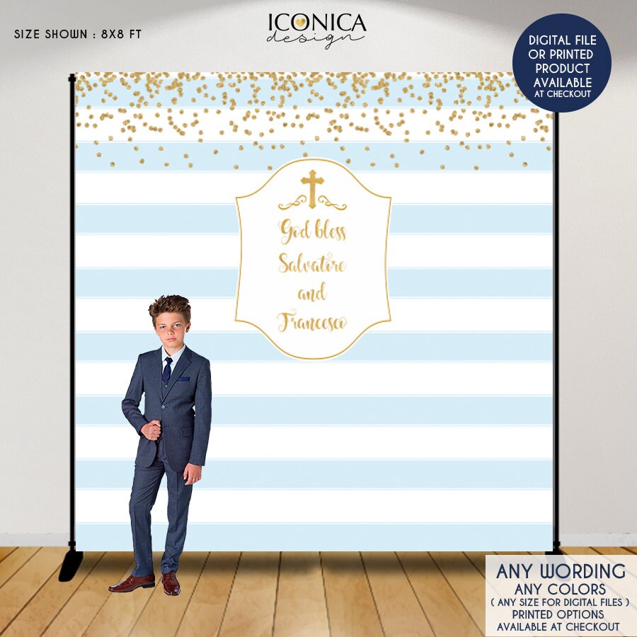Custom First Communion Backdrop, Religious Photo Booth, Any Color (Printed or Printable)