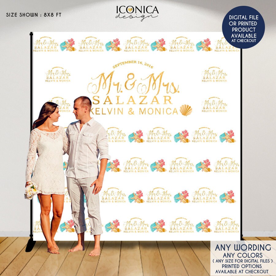 Custom Beach Wedding Backdrop, Step and Repeat Banner (Digital or Printed File)