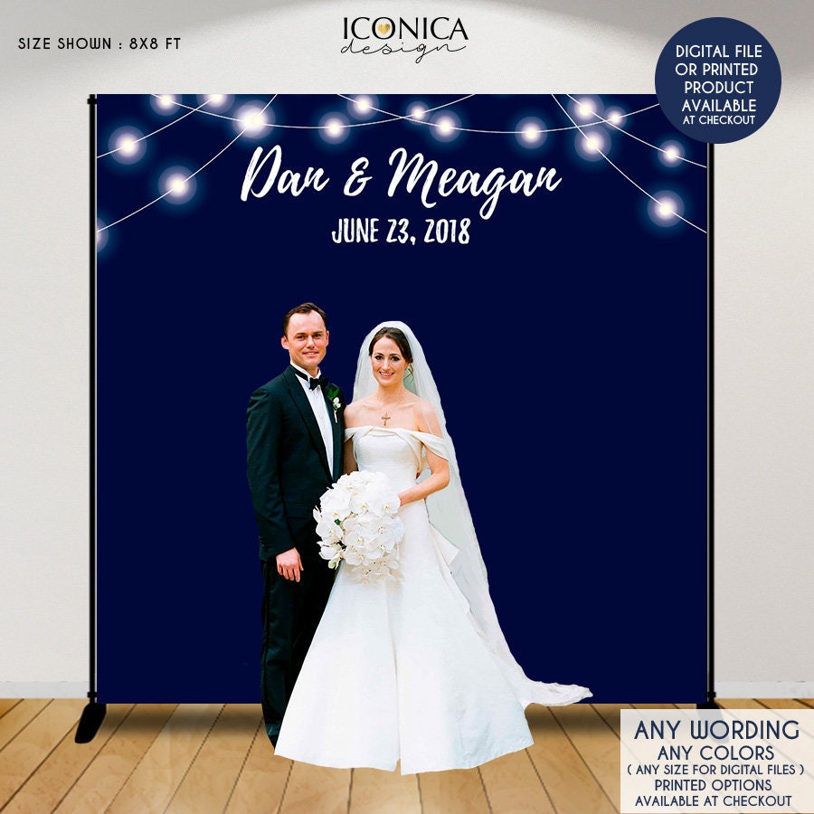 Custom Wedding Photo Booth Backdrop, Navy Blue Step and Repeat (Printed or Digital File)