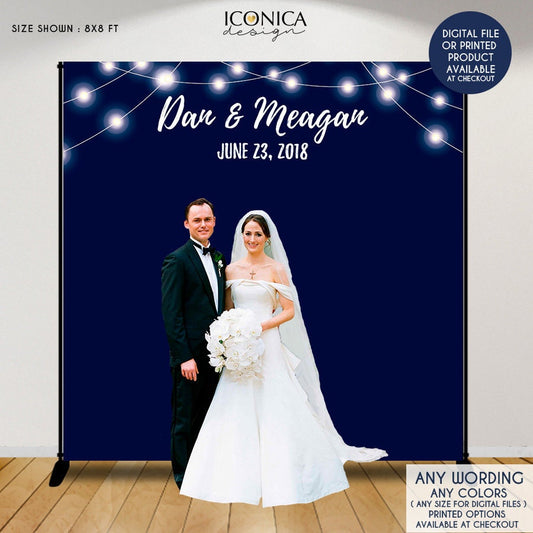 Custom Wedding Photo Booth Backdrop, Navy Blue Step and Repeat (Printed or Digital File)