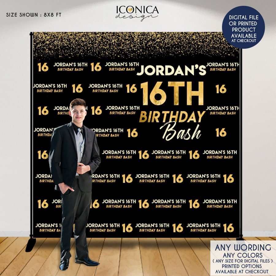 Customizable Black and Gold Birthday Backdrop, Any Age (Printed or Printable File)