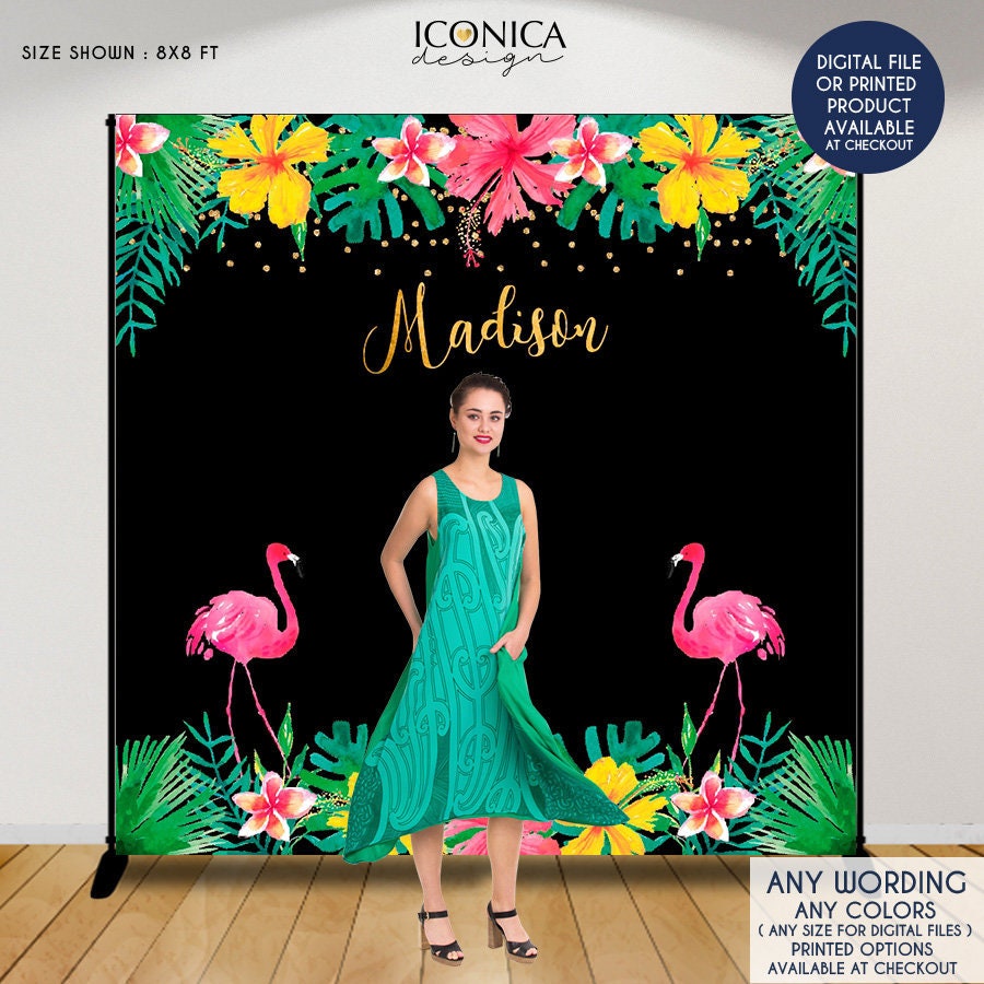 Flamingo Luau Party Backdrop – Tropical Summer Theme (Printed or Digital)