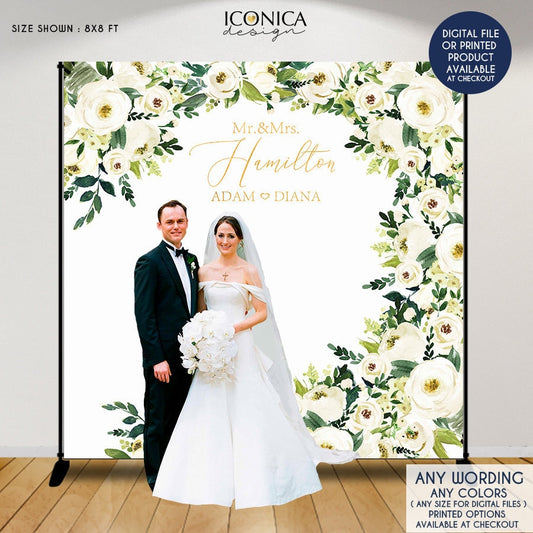 Floral Wedding Backdrop, Personalized Photo Booth, Anniversary Party Decor