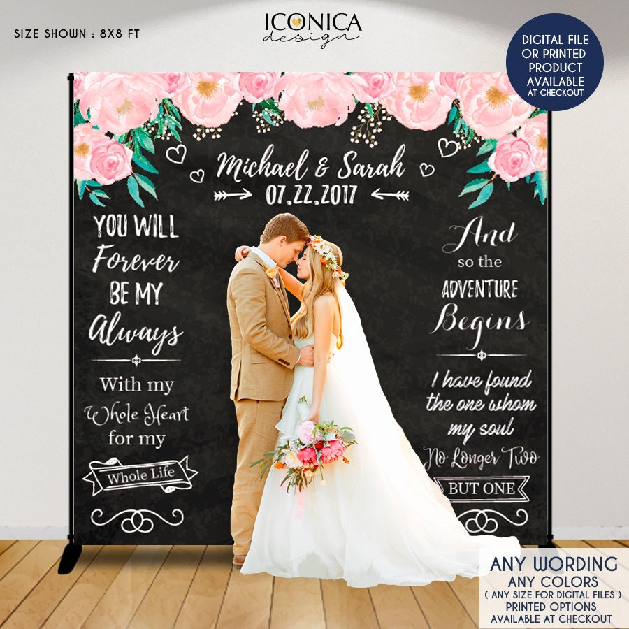 Wedding Photo Booth Backdrop, Floral Step and Repeat, Custom Anniversary (Printed or Digital File)