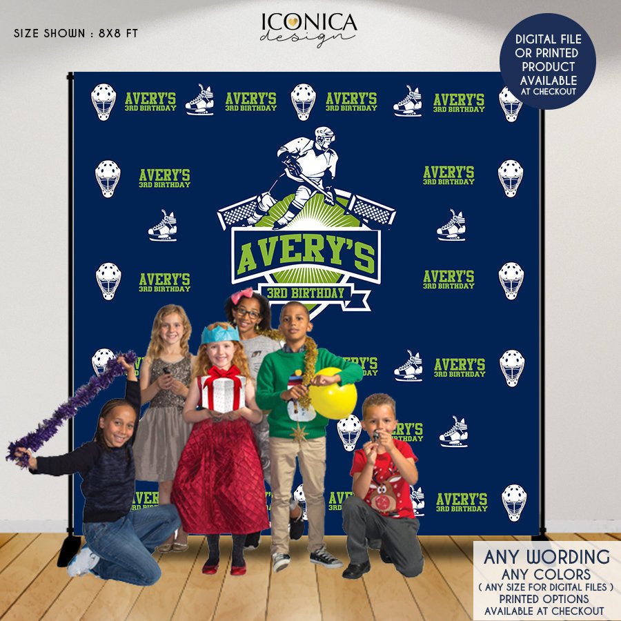 Hockey Birthday Photo Booth Backdrop, Custom Sports Party Banner (Digital or Printed)