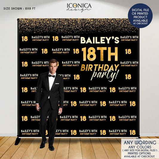 Customizable Black and Gold Birthday Backdrop, Any Age (Printed or Printable File)