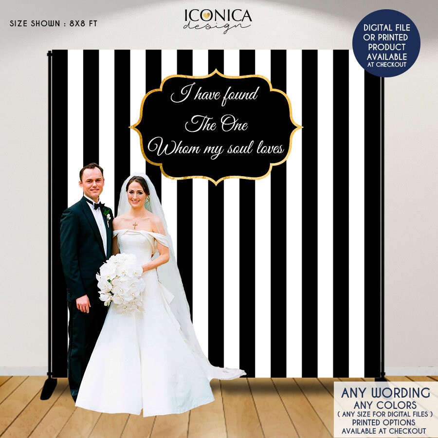 Black and White Striped Wedding Backdrop Banner (Printed or Printable File)