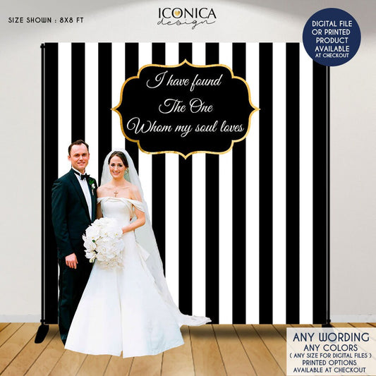 Black and White Striped Wedding Backdrop Banner (Printed or Printable File)