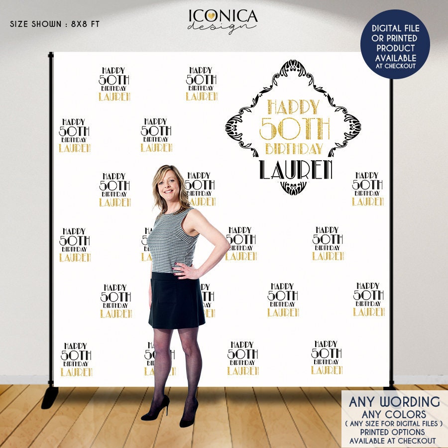 Custom 50th Birthday Backdrop, Personalized Party Decor (Printed or Printable)