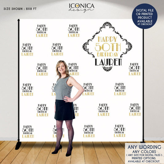 Custom 50th Birthday Backdrop, Personalized Party Decor (Printed or Printable)
