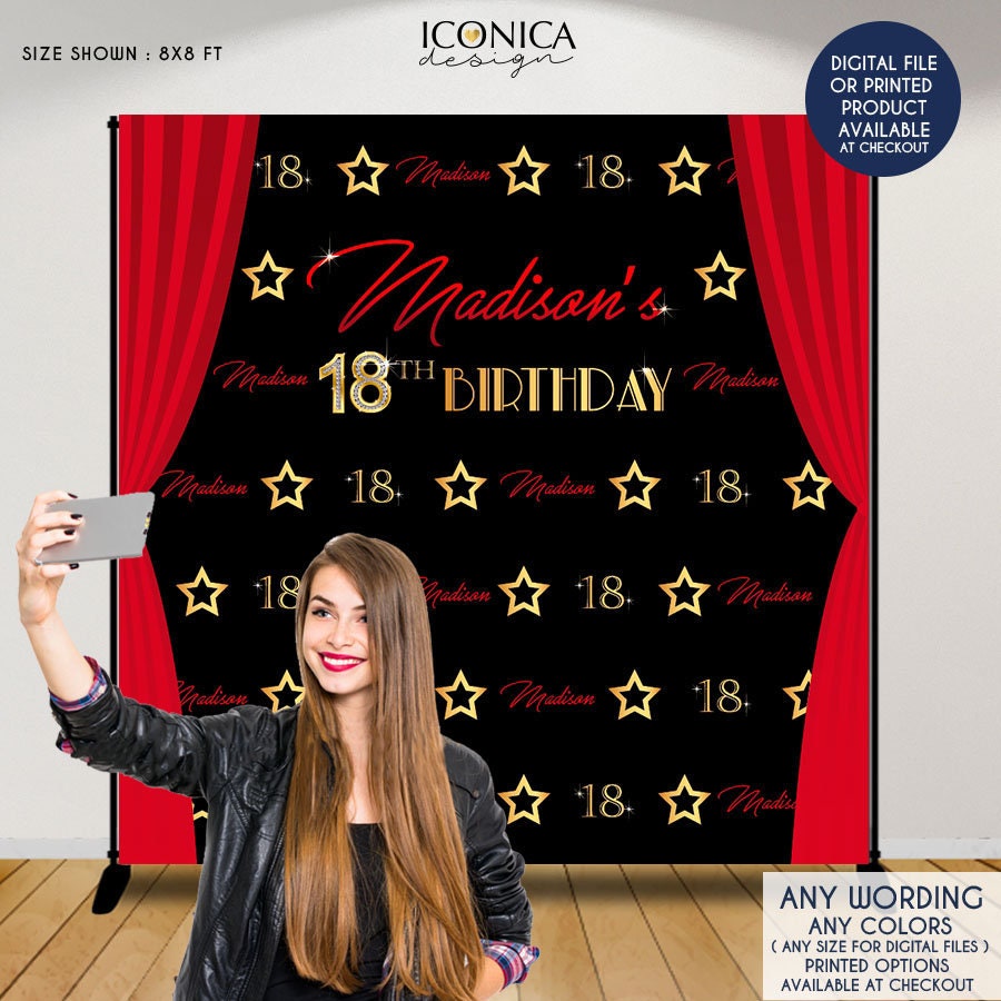 Personalized Hollywood Party Backdrop, Red Carpet Photo Booth (Printed or Printable)