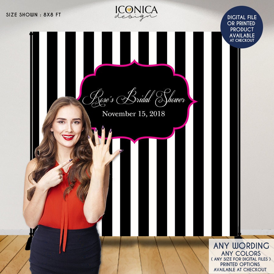 Sweet 16 Party Backdrop, Black White Stripes, Custom Colors (Printed or Digital)