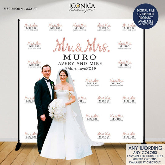 Personalized Wedding Backdrop, Rose Gold Photo Booth Decor