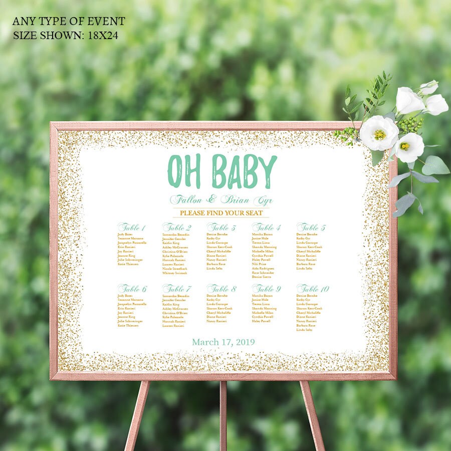Oh Baby Shower Seating Chart, Gold Confetti, Custom Colors (Printed or Digital)