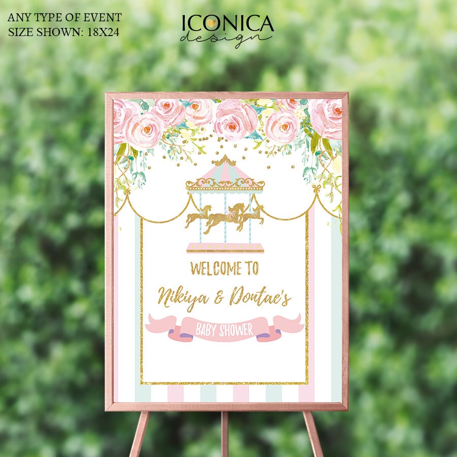 Carousel First Birthday Welcome Sign, Girl Circus Theme