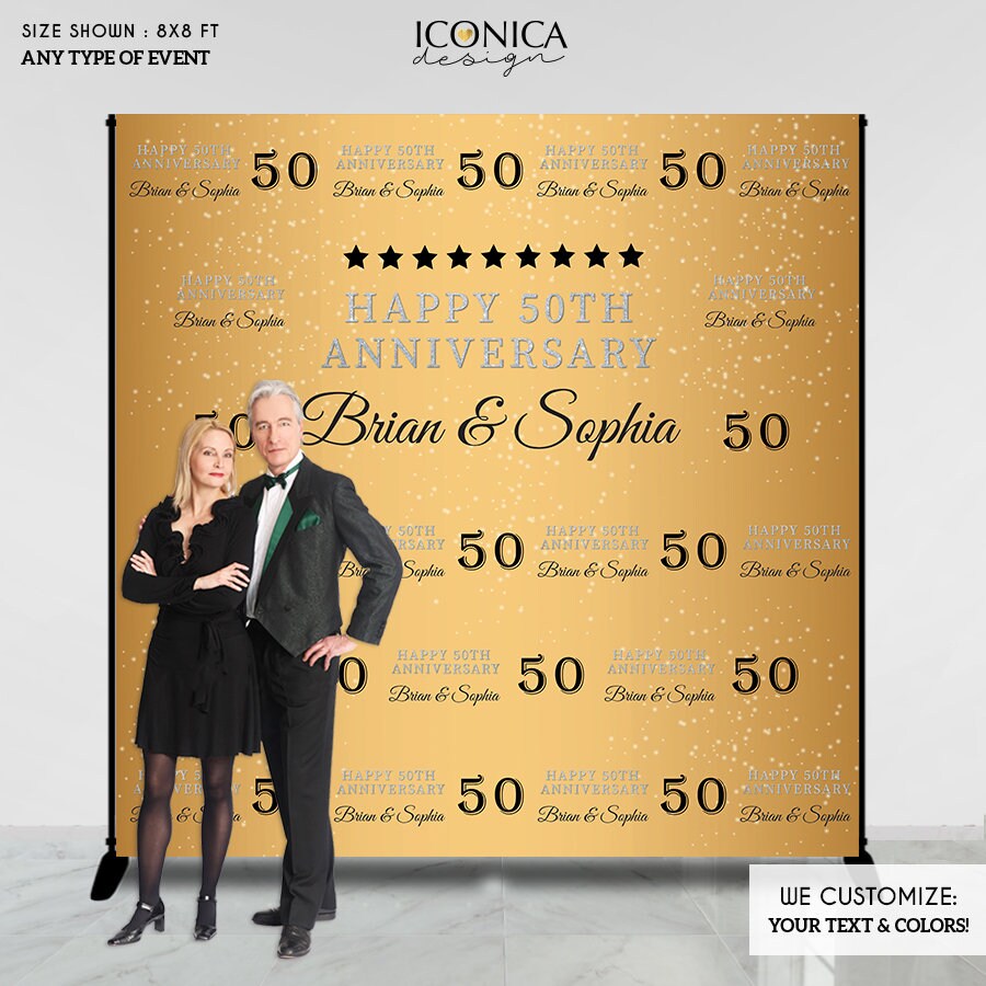 50th Anniversary Backdrop, Gold & Black Decor (Printed or Digital File)