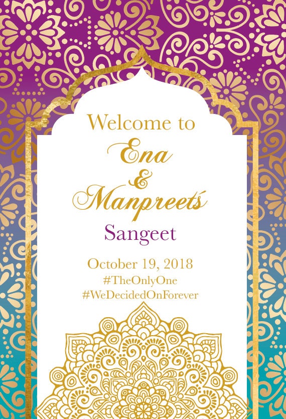 Moroccan Welcome Sign, Purple Teal Gold Decor, Personalized Event Sign