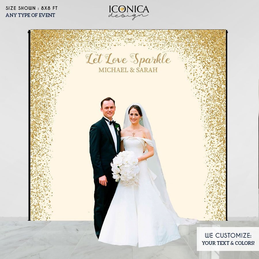 Custom Wedding Photo Booth Backdrop, Gold Glitter Sparkle, Fabric Banner
