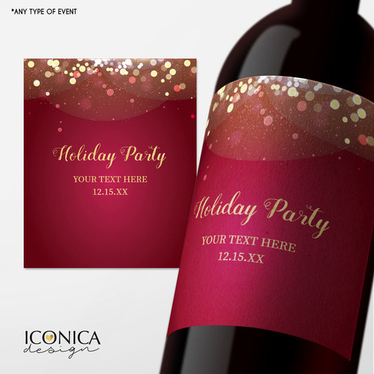 Custom Holiday Party Champagne Labels, Sparkle Bottle Wrappers