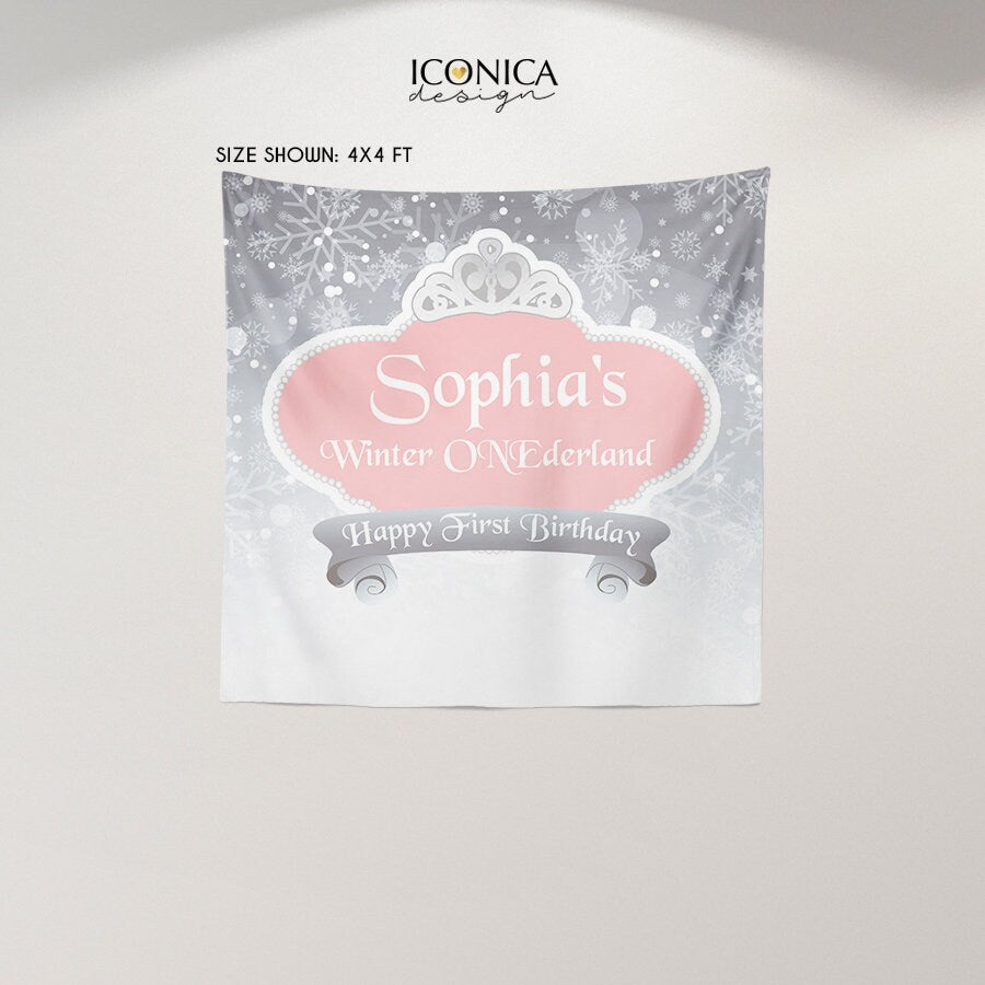 Winter ONEderland Birthday Backdrop, Snowflakes, Winter Princess (Printed or Printable File)