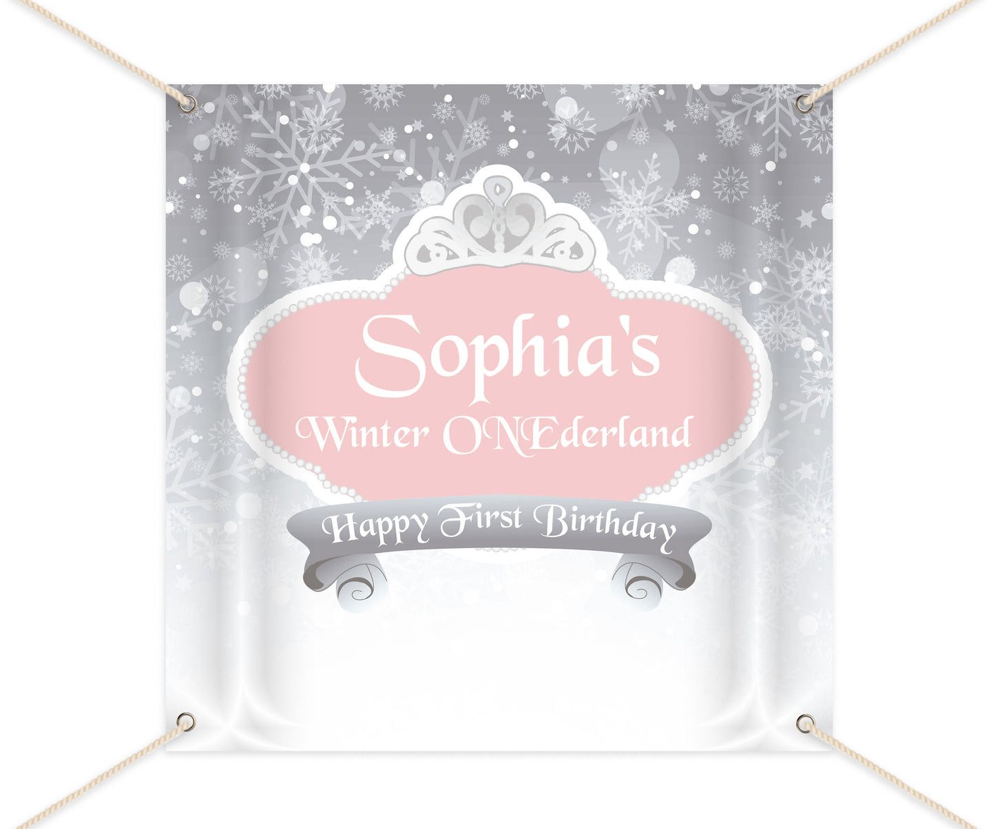 Winter ONEderland Birthday Backdrop, Snowflakes, Winter Princess (Printed or Printable File)