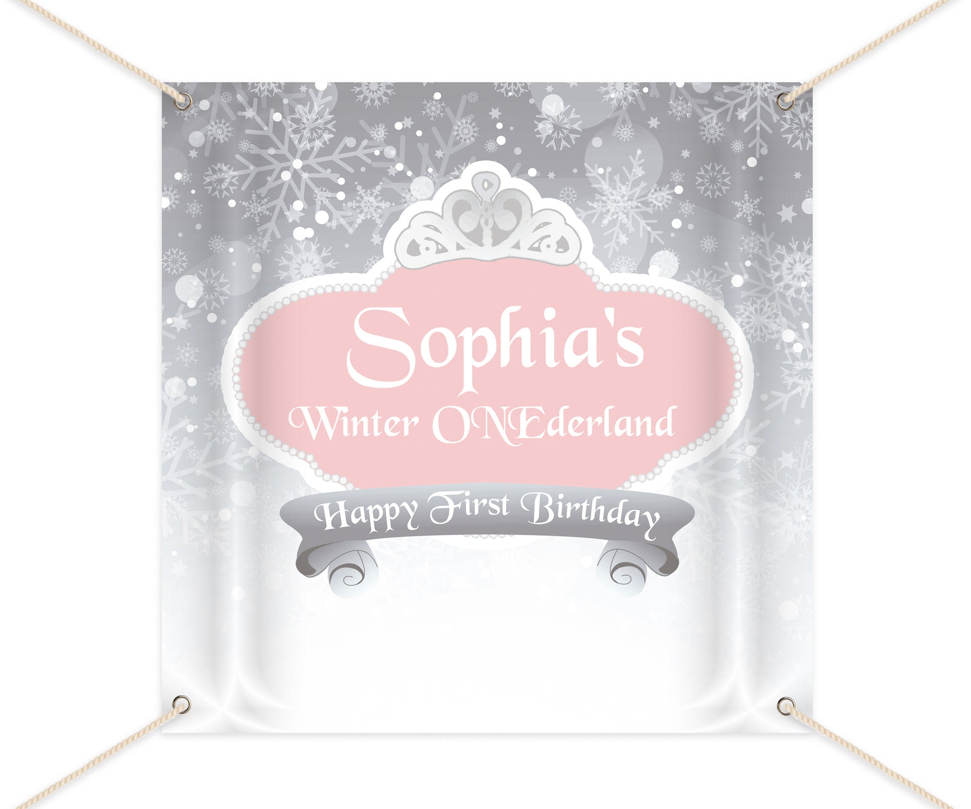 Winter ONEderland Birthday Backdrop, Snowflakes, Winter Princess (Printed or Printable File)