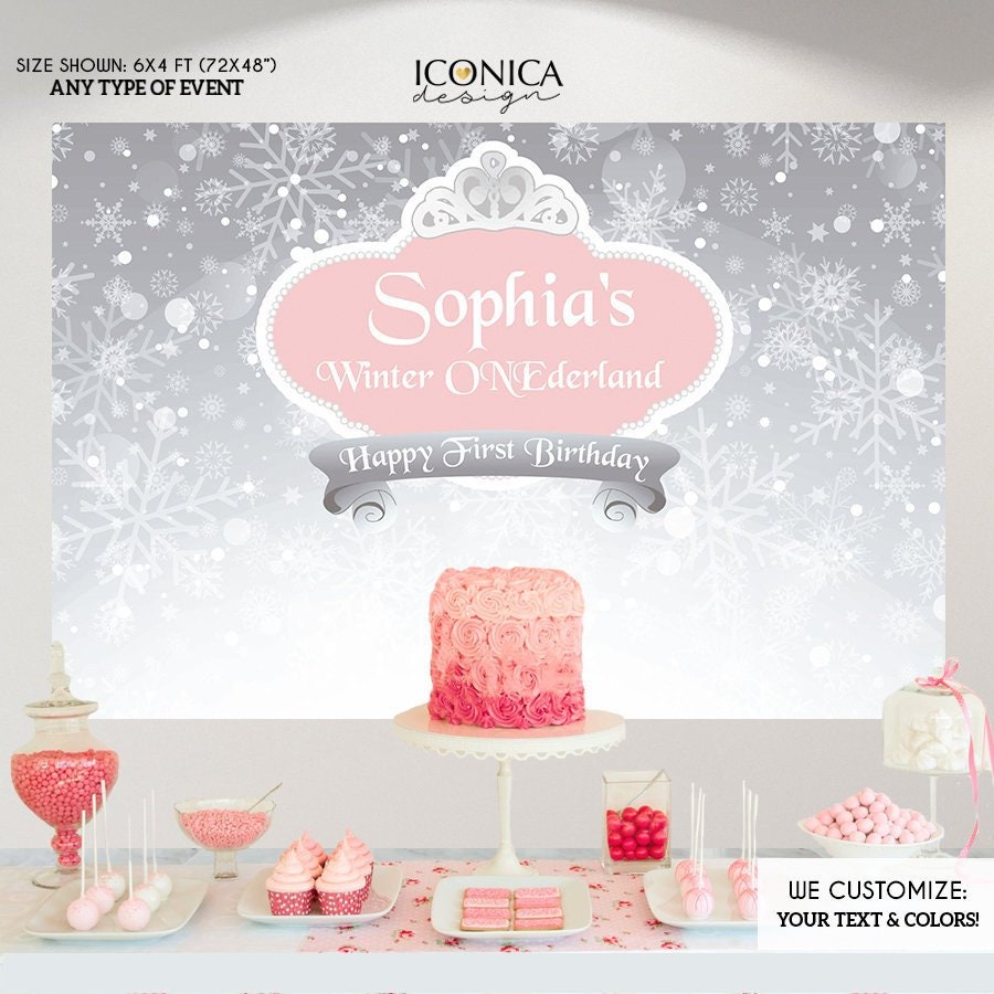 Winter ONEderland Birthday Backdrop, Snowflakes, Winter Princess (Printed or Printable File)