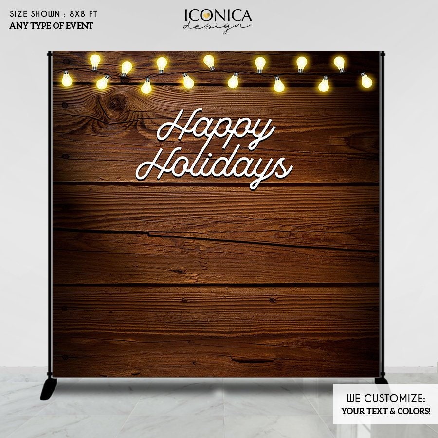 Rustic Holiday Photo Backdrop, Wood, Lights (Printed or Printable File)