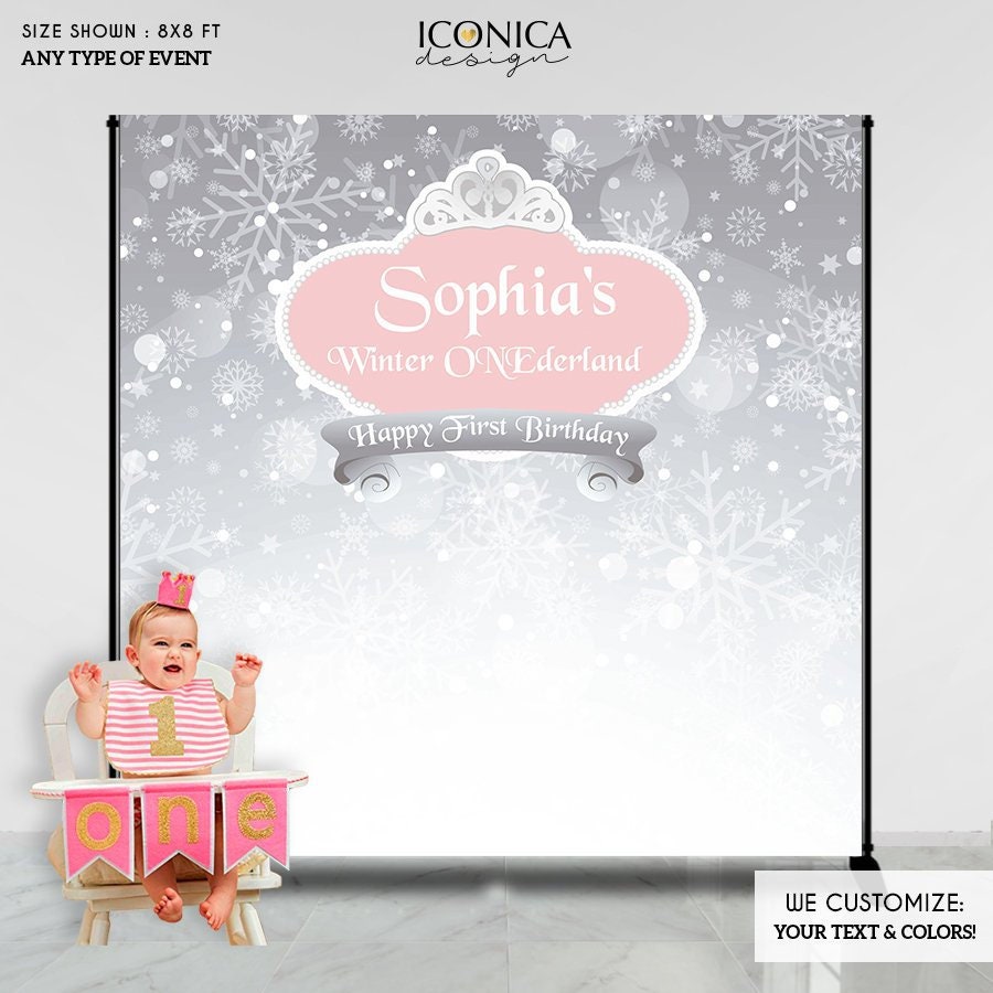 Winter ONEderland Birthday Backdrop, Snowflakes, Winter Princess (Printed or Printable File)