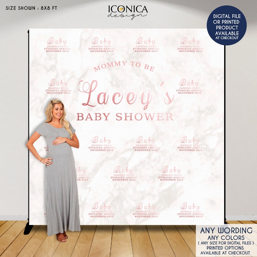 Rose Gold Marble Baby Shower Backdrop, Photo Booth Prop (Printed or Printable File)