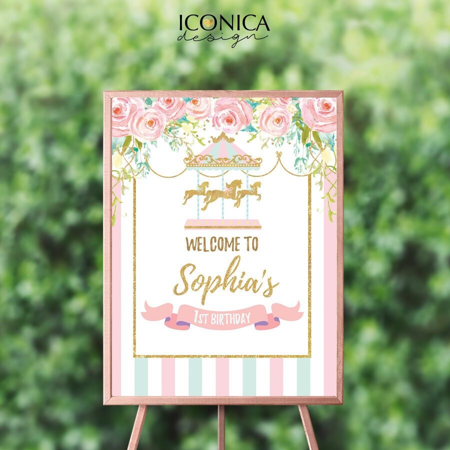 Carousel First Birthday Welcome Sign, Girl Circus Theme