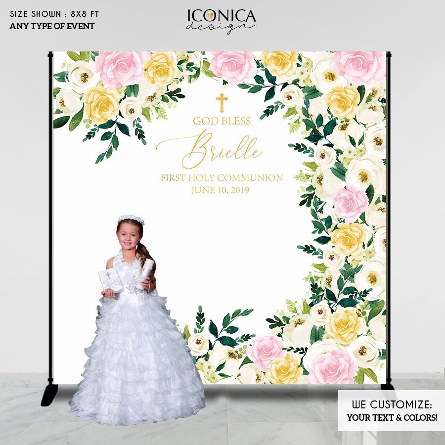 Floral Baptism Backdrop, Personalized God Bless Decor