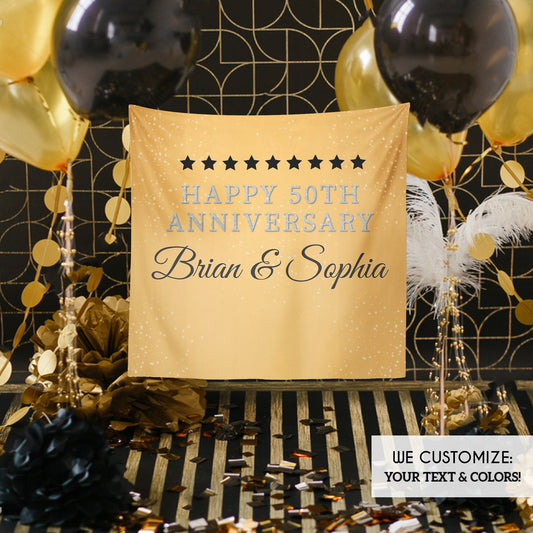 50th Anniversary Backdrop, Gold & Black Decor (Printed or Digital File)