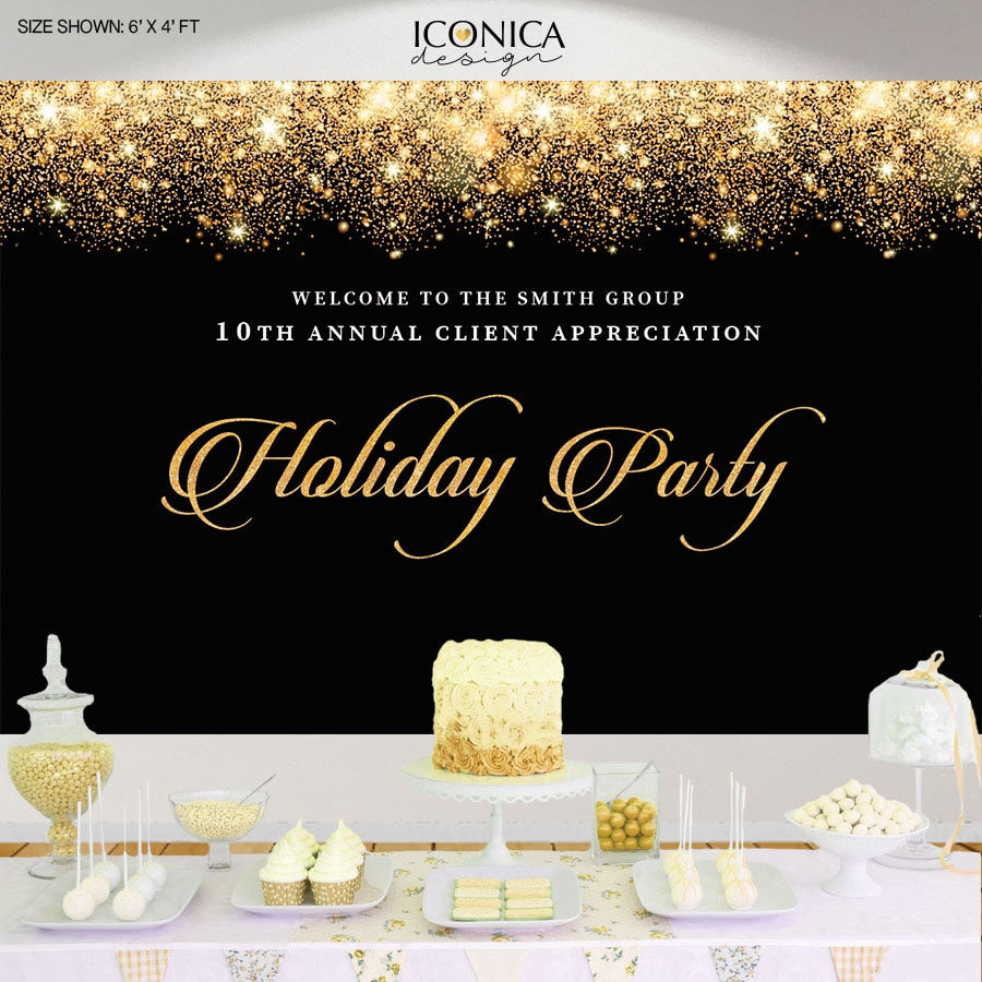 Black and Gold Sparkle Holiday Party Backdrop (Printed or Printable)